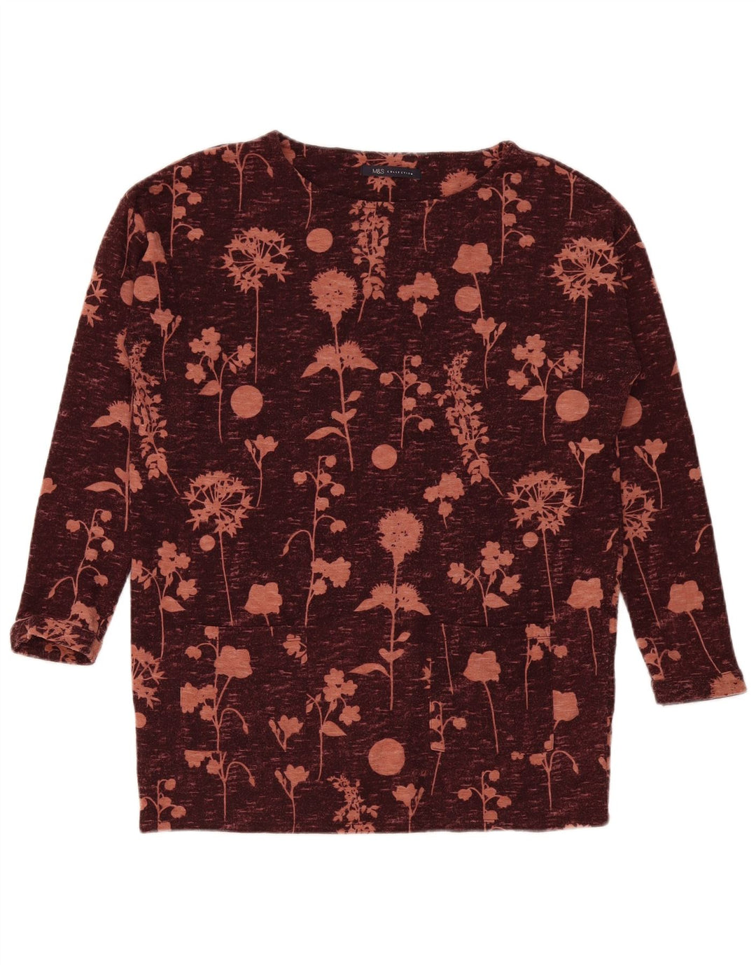 Marks & Spencer ženska majica dugih rukava UK 12 Srednje bordo cvjetni