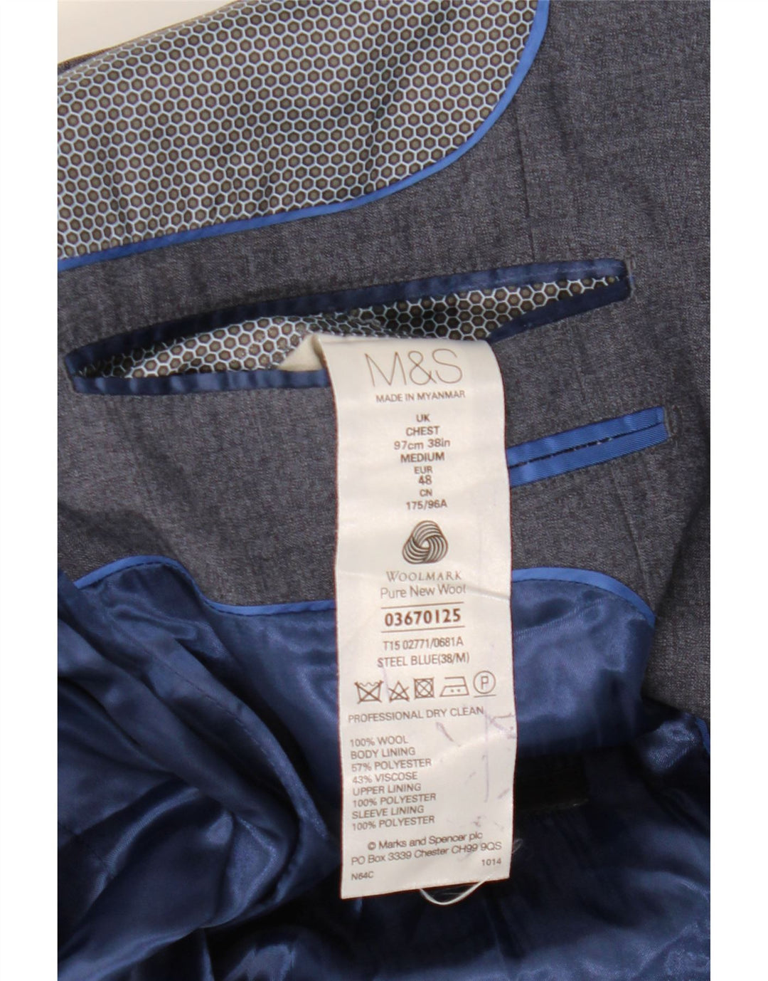 Marks & Spencer muška jakna s jednim gumbom UK 38 srednje plava vuna