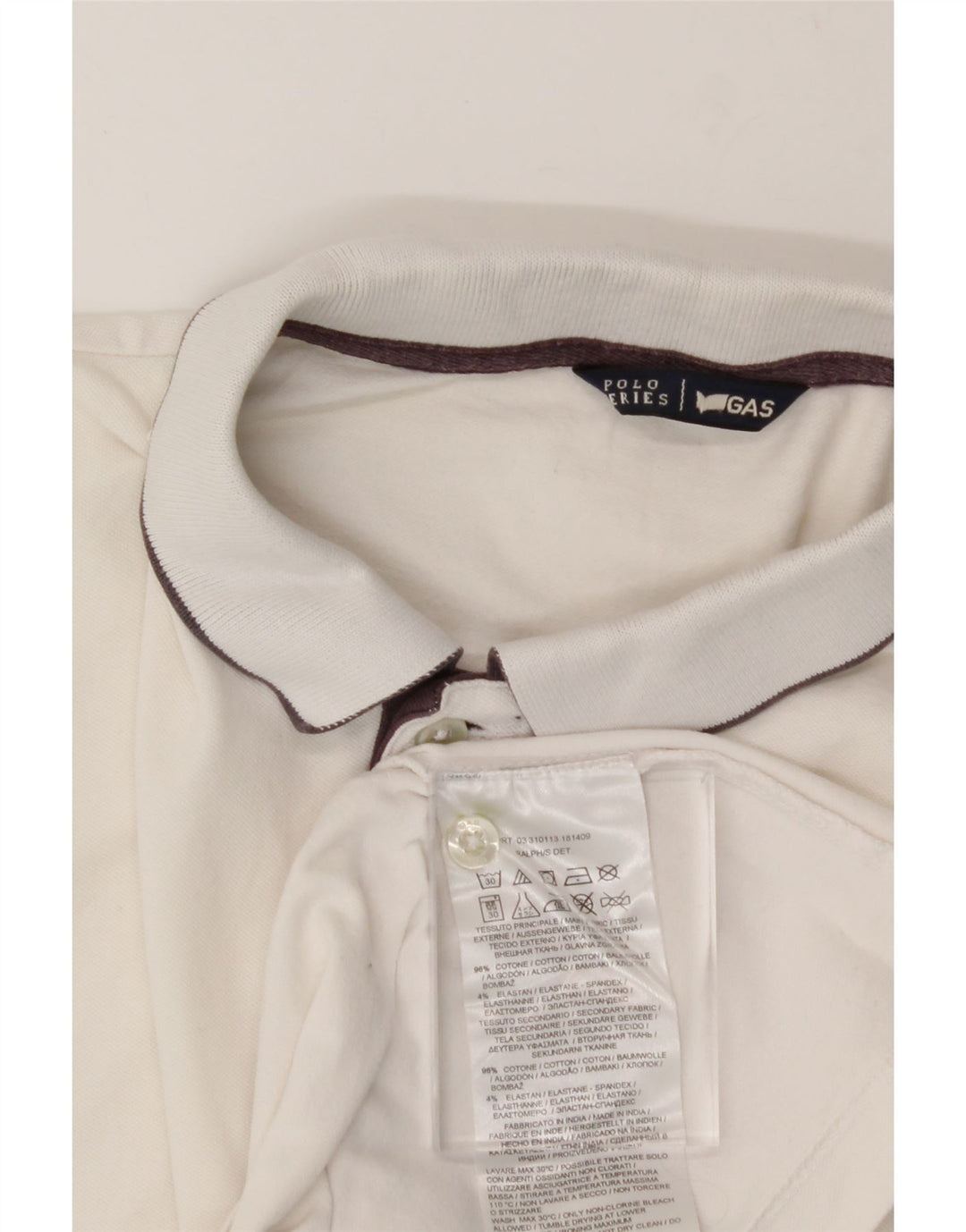 GAS Mens Polo Shirt Medium White Cotton Vintage Gas and Second-Hand Gas from Messina Hembry 