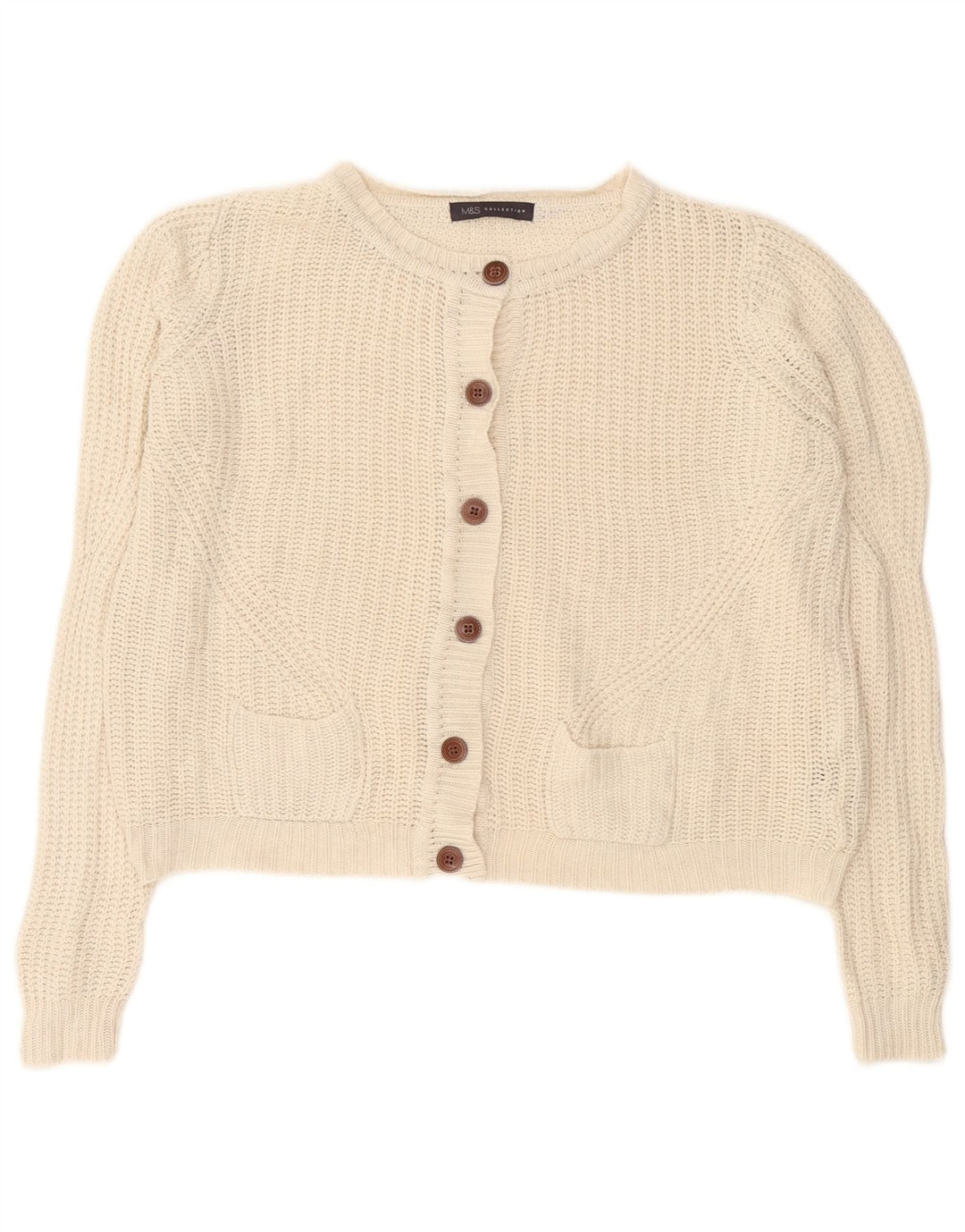 Marks & Spencer ženski kratki kardigan pulover UK 10 Small Off White