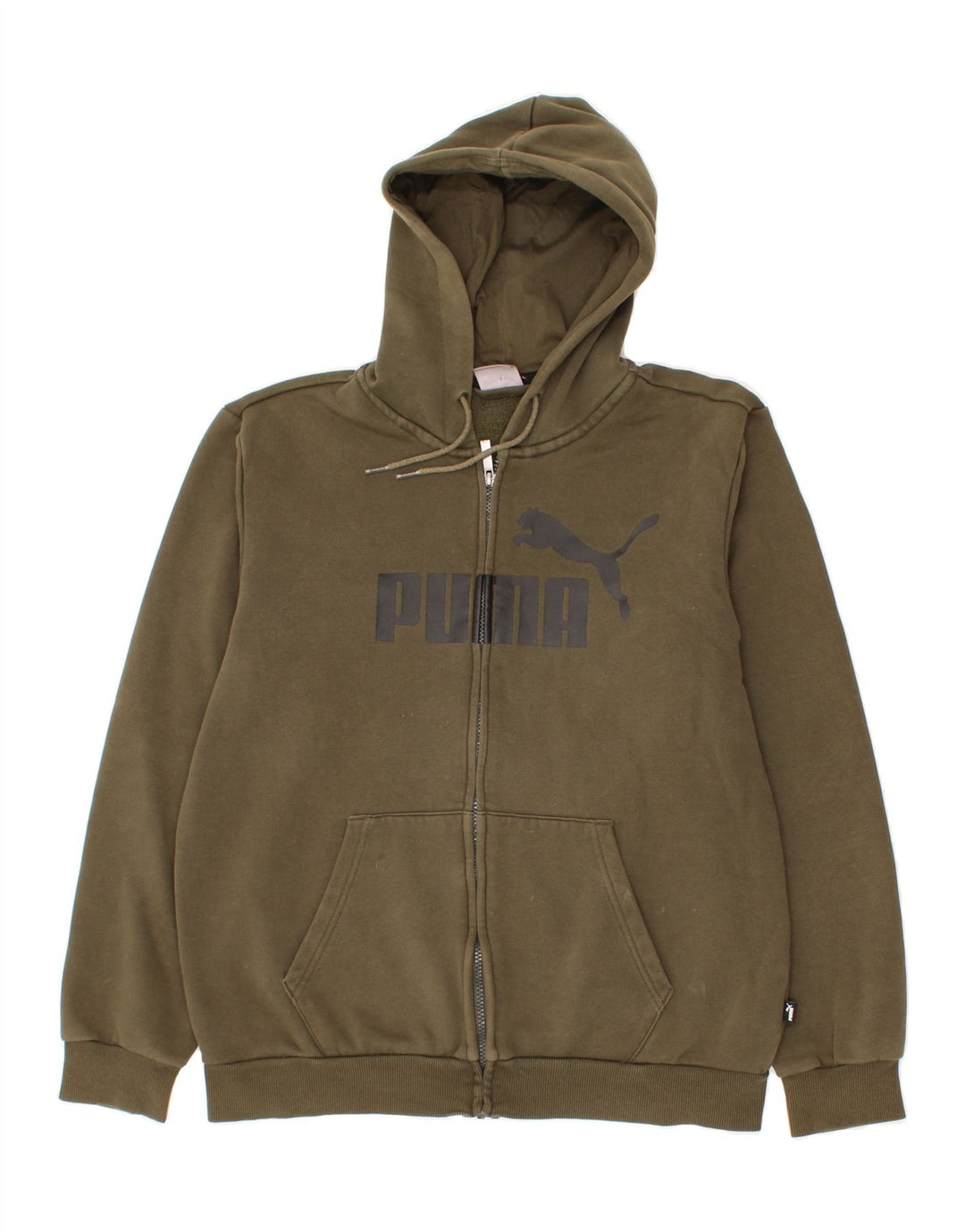 PUMA Mens Graphic Zip Hoodie Sweater Medium Khaki Cotton Vintage Puma and Second-Hand Puma from Messina Hembry 