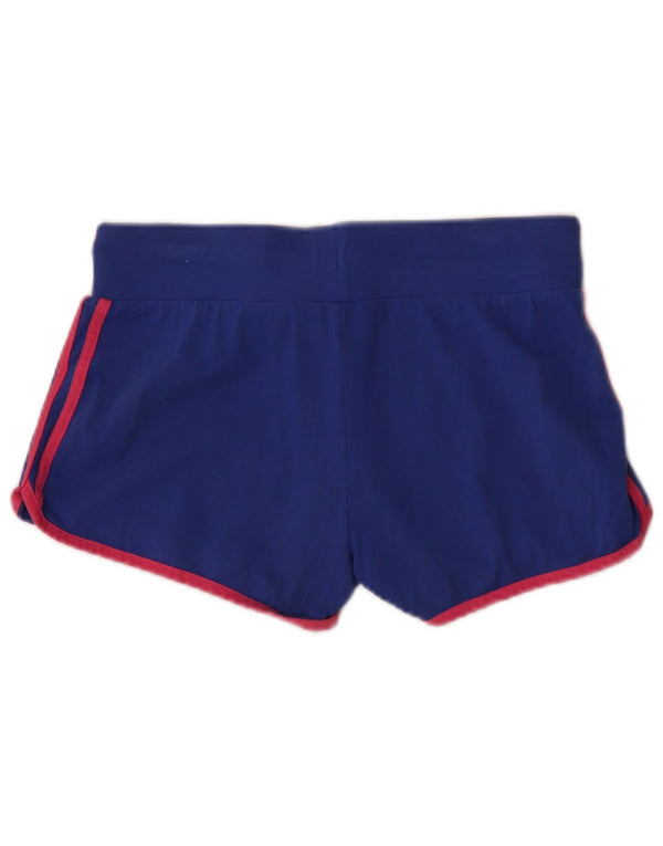 Adidas Womens Sport Shorts UK 10 Small Blue Striped Cotton Sports