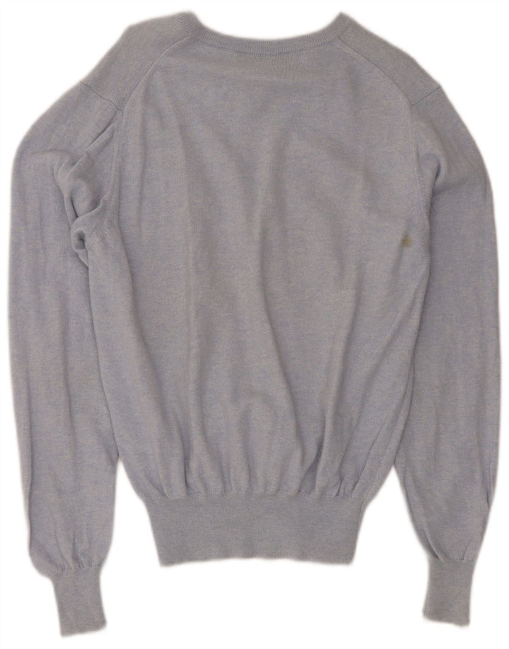 FRED PERRY Mens V-Neck Jumper Sweater Small Blue Wool