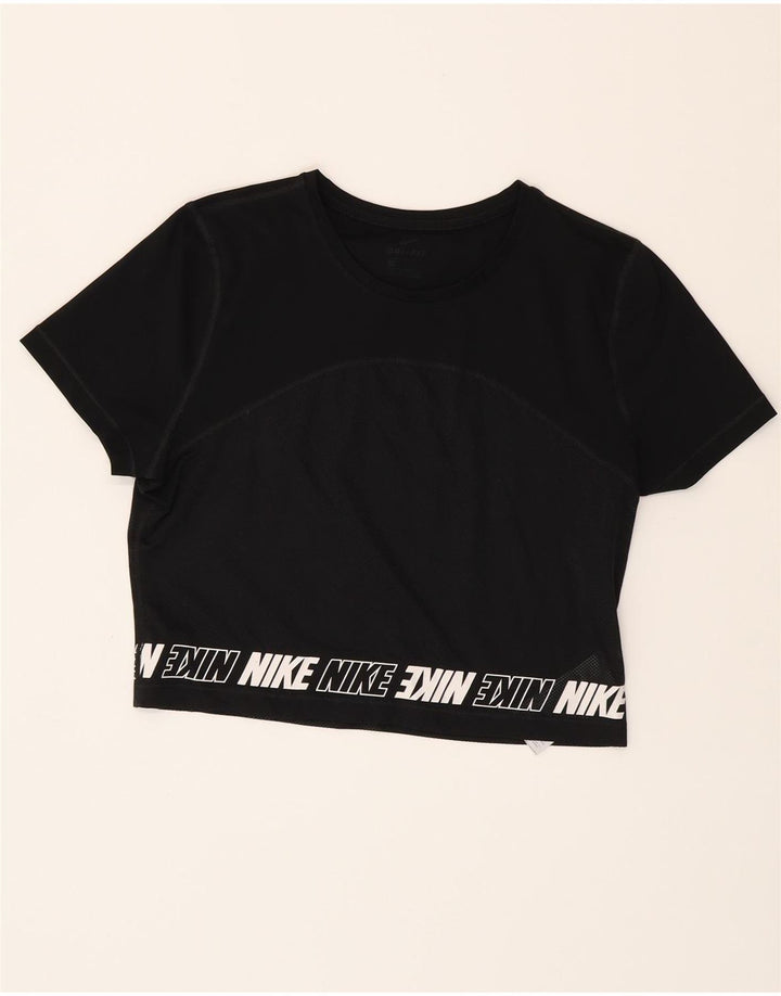 NIKE Womens Crop Graphic T-Shirt Top UK 16 Large Black Polyester