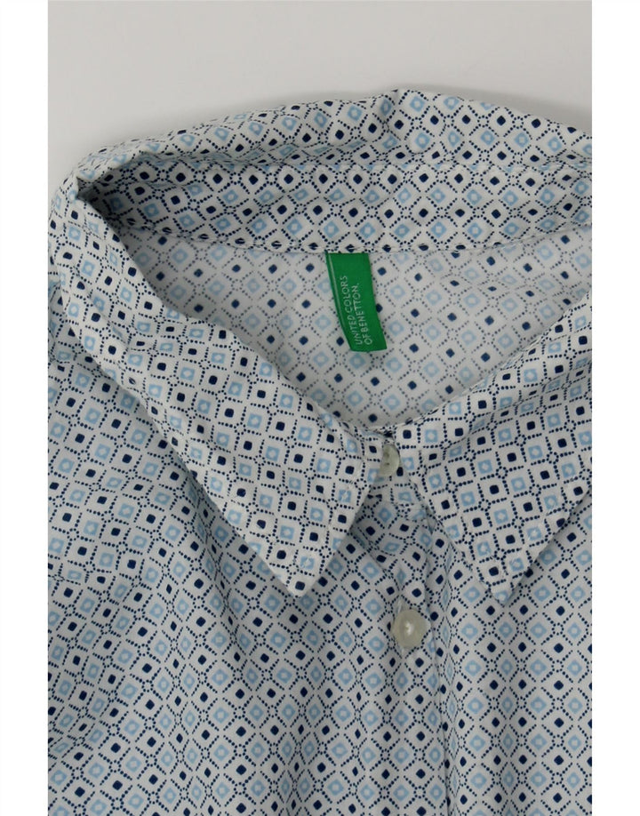 BENETTON Womens Shirt UK 14 Large Blue Geometric Vintage Benetton and Second-Hand Benetton from Messina Hembry 