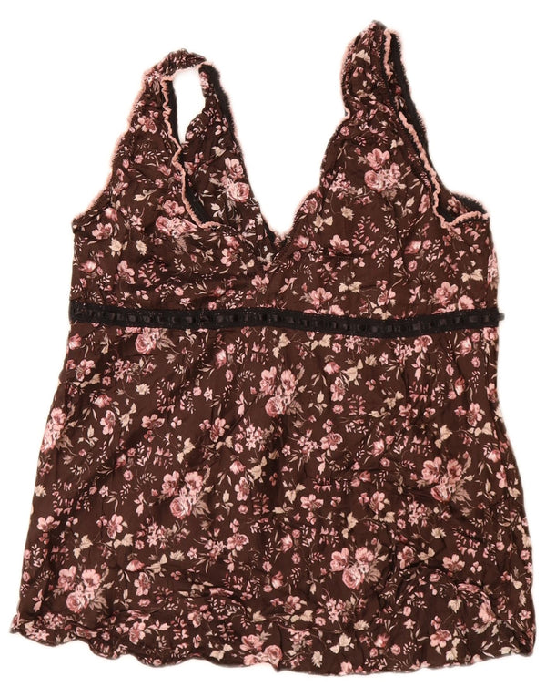 Benetton ženski gornji dio bluze bez rukava UK 12 Srednje smeđa cvjetna viskoza