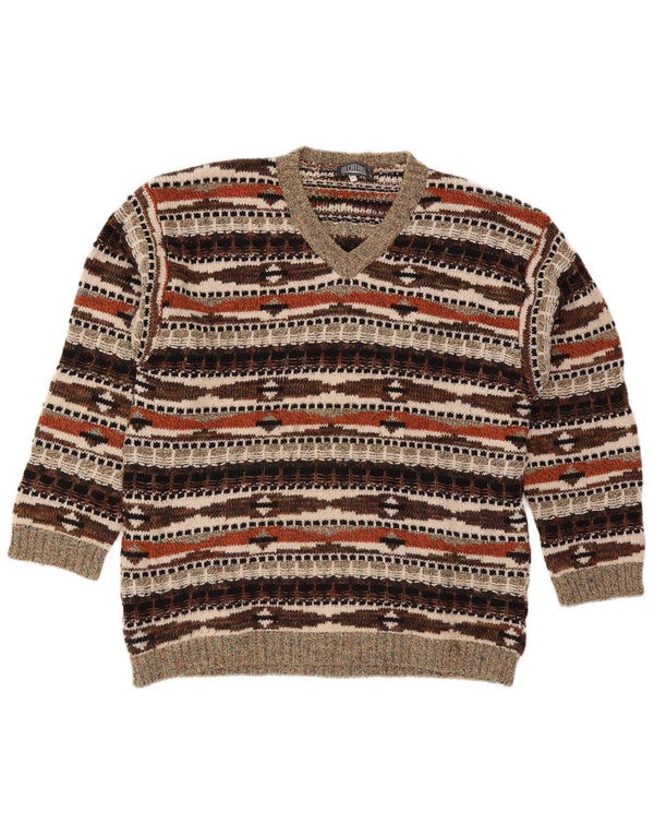 Alcatraz muški džemper s V izrezom XL višebojna geometrijska vuna