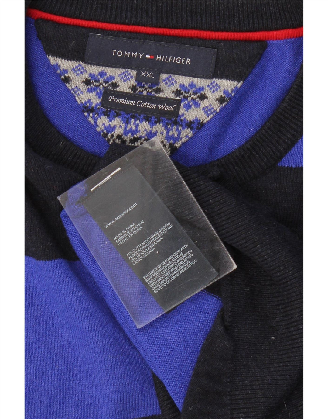 TOMMY HILFIGER Muški pulover s okruglim izrezom 2XL pamuk na crne pruge