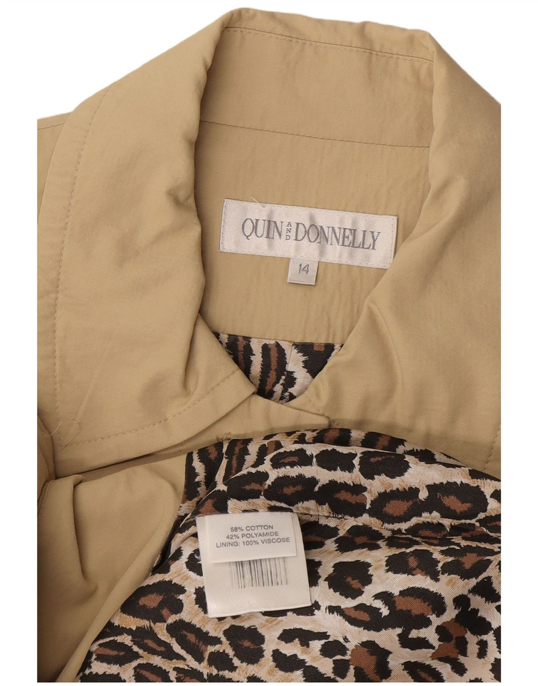 Quin And Donnelly ženski trenč kaput UK 14 srednje bež pamuk