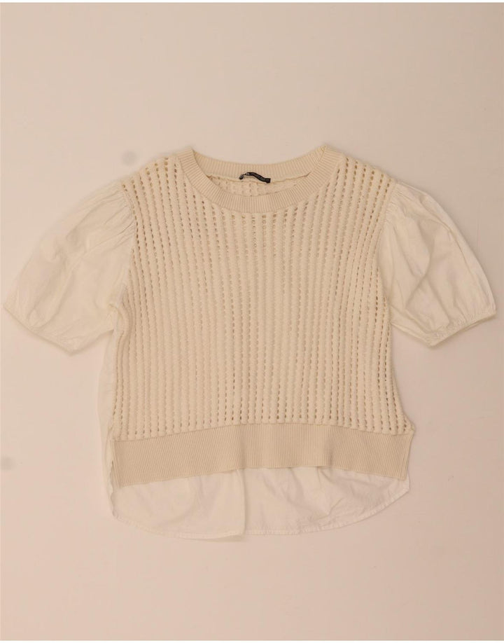 Ženska heklana bluza Zara UK 14 Srednje bijeli pamuk