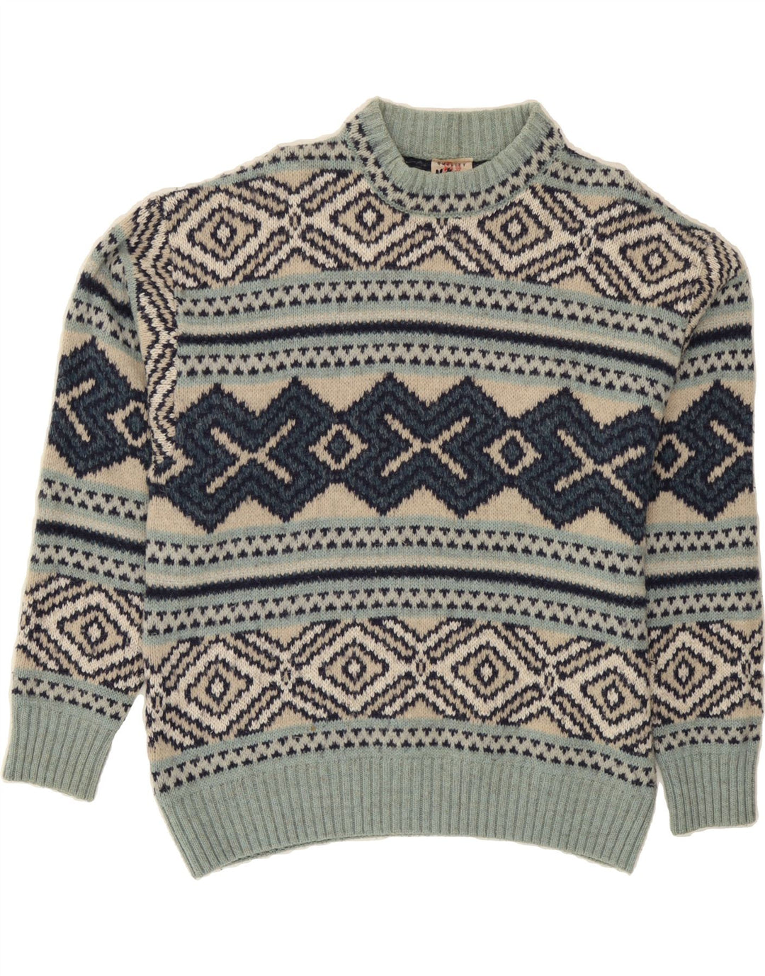 VINTAGE Mens Crew Neck Jumper Sweater Medium Multicoloured Fair Isle Wool Vintage Vintage and Second-Hand Vintage from Messina Hembry 