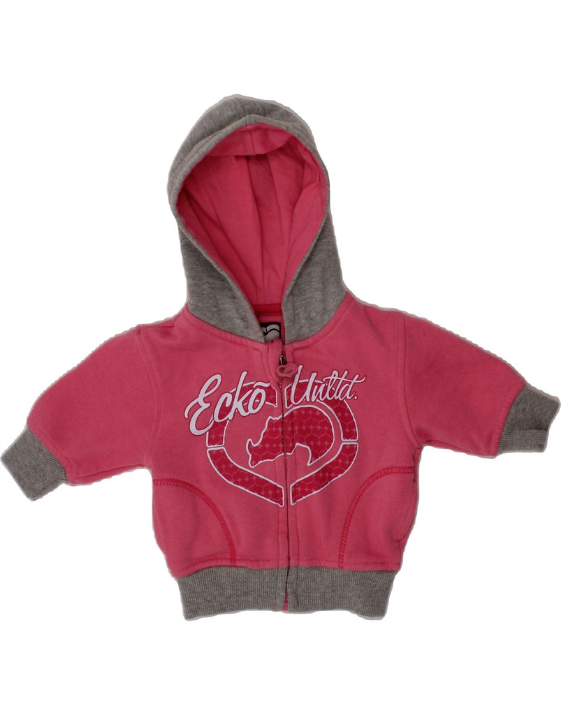 ECKO UNLTD Baby Girls Zip Hoodie Sweater 3-6 Months Pink Colourblock Vintage Ecko Unltd and Second-Hand Ecko Unltd from Messina Hembry 