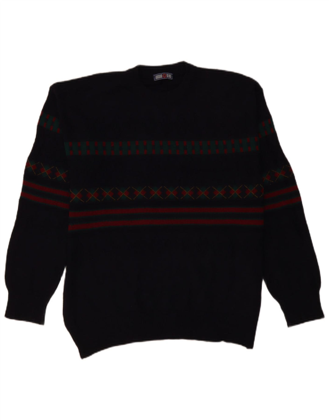 VINTAGE muški džemper s kornjačičastim ovratnikom IT 50 veliki tamnoplavi geometrijski