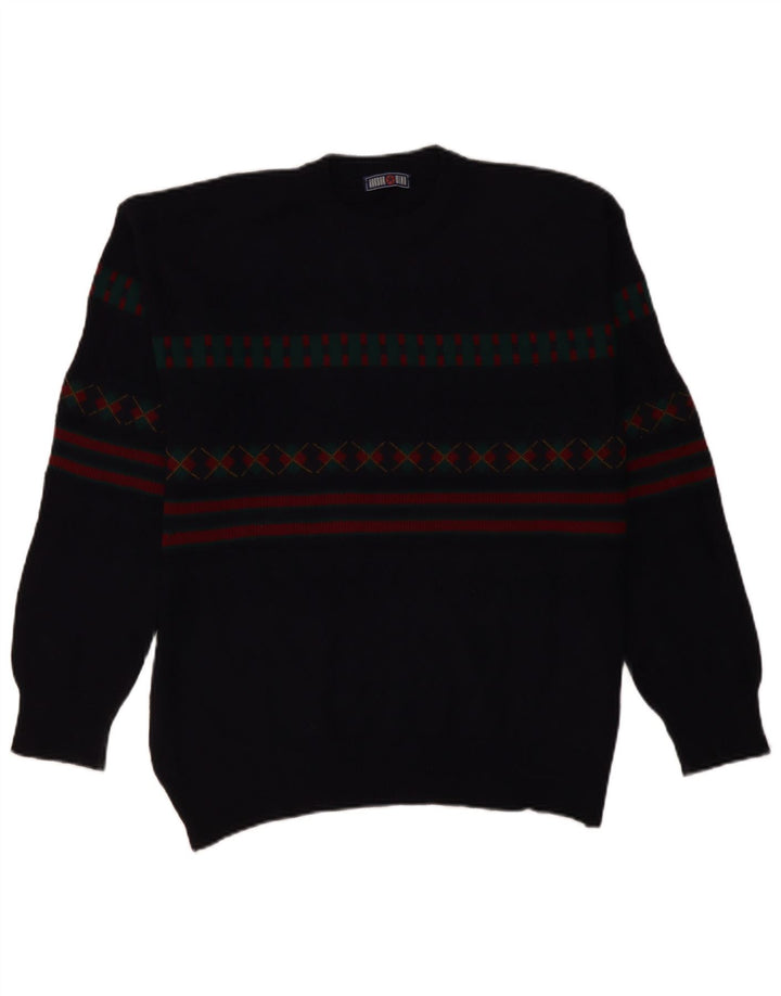 VINTAGE muški džemper s kornjačičastim ovratnikom IT 50 veliki tamnoplavi geometrijski