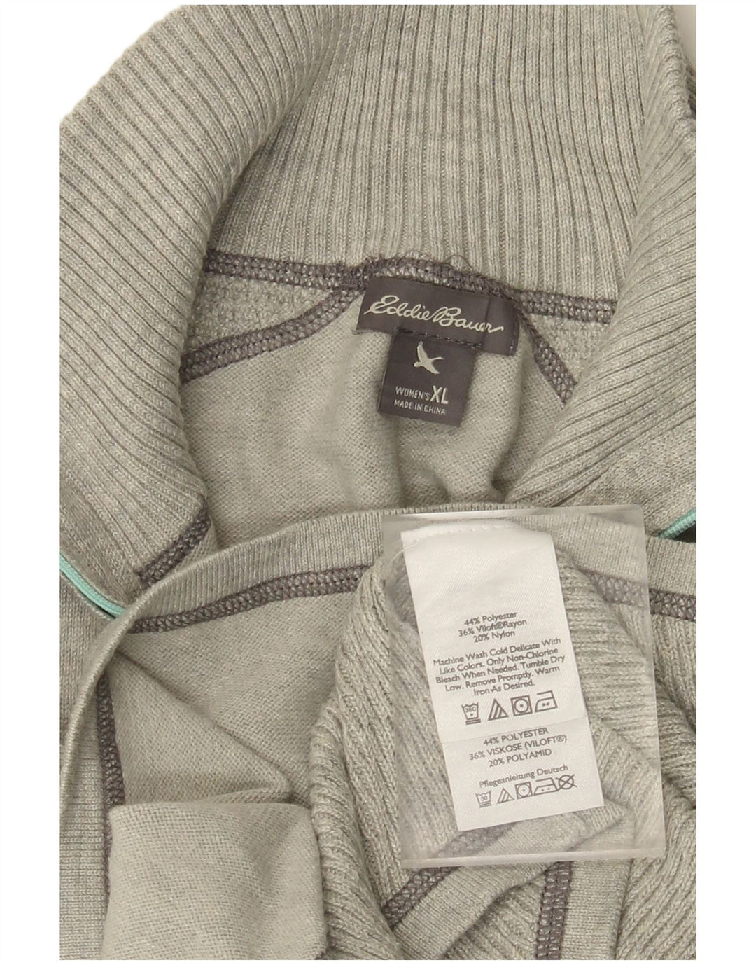EDDIE BAUER Ženski džemper s izrezom i patentnim zatvaračem UK 18 XL sivi poliester
