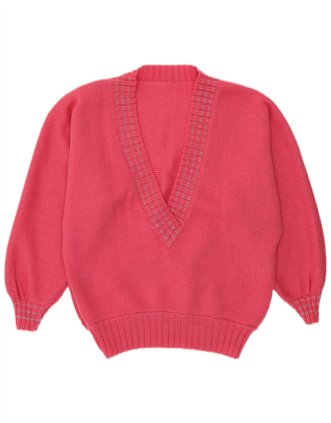 VINTAGE ženski džemper s V-izrezom UK 14 srednje ružičasta