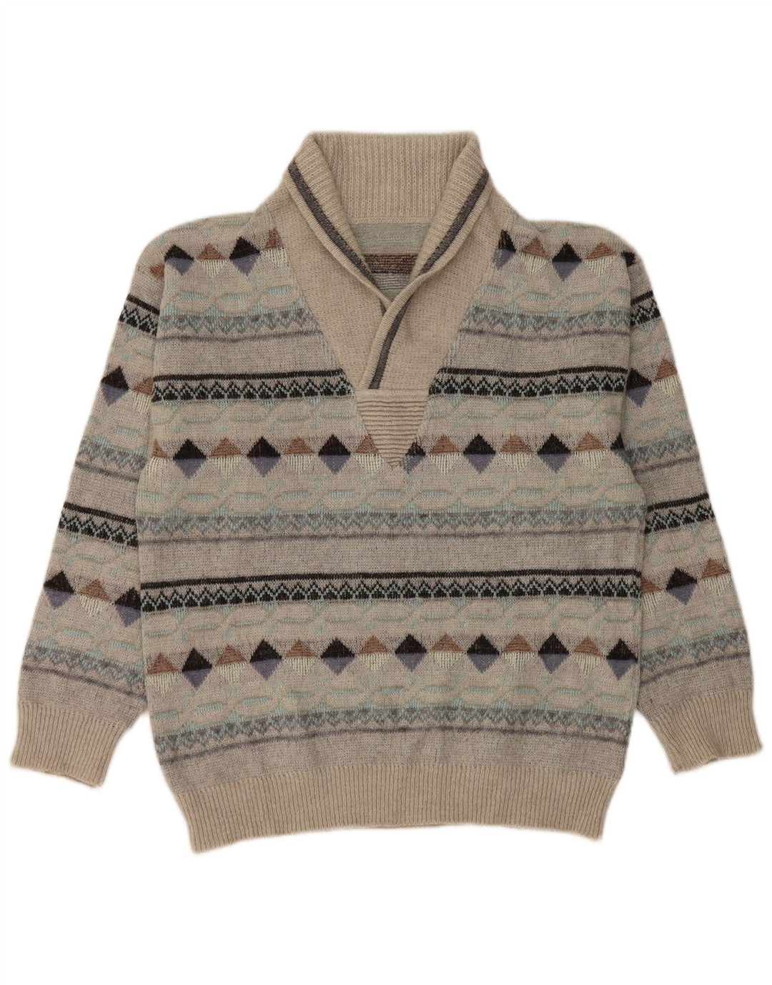 Vintage muški džemper sa šal ovratnikom IT 50 Srednje sivi Argyle/Diamond