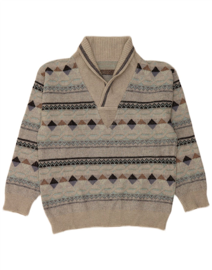 Vintage muški džemper sa šal ovratnikom IT 50 Srednje sivi Argyle/Diamond