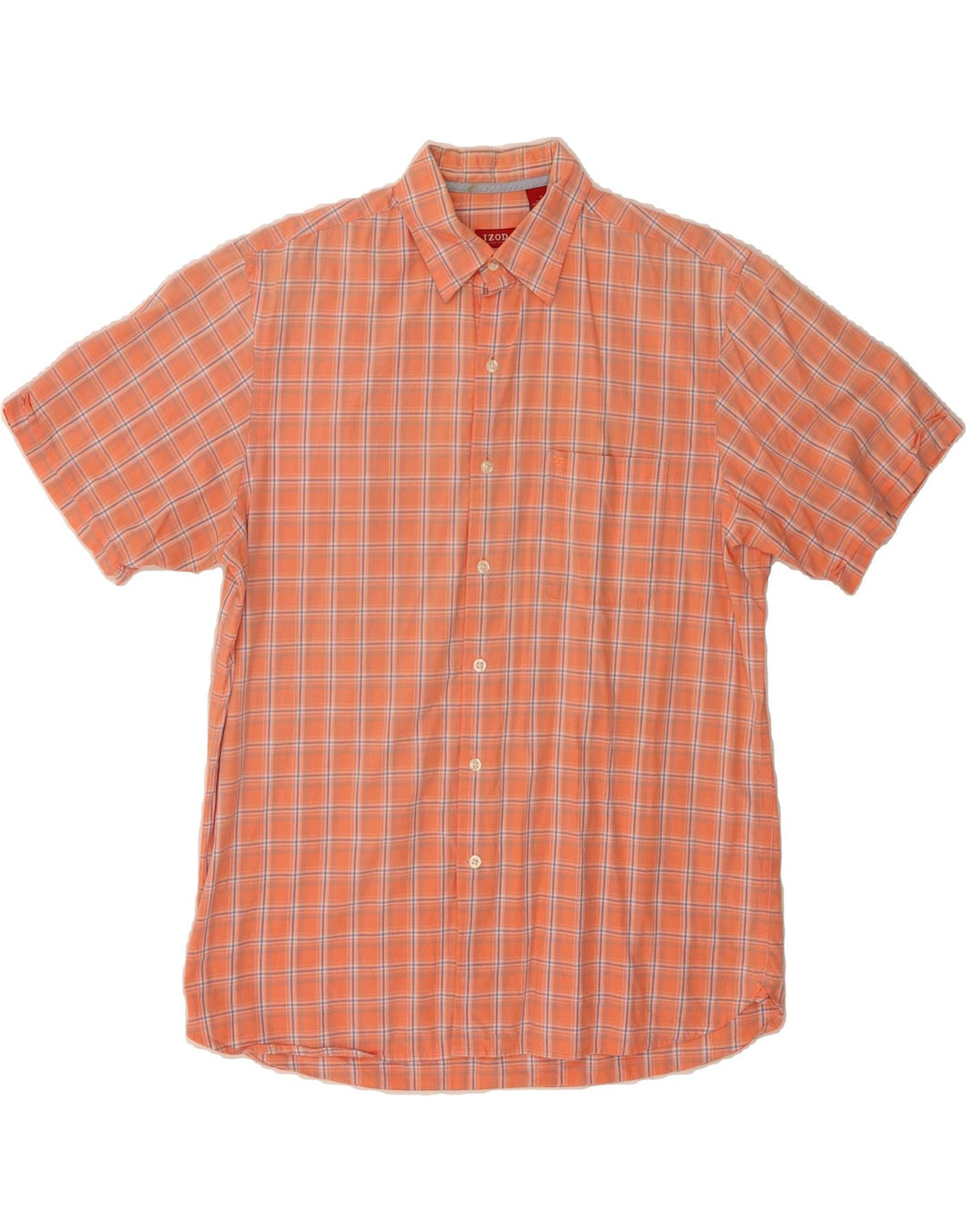 IZOD Mens Short Sleeve Shirt Medium Orange Check Vintage Izod and Second-Hand Izod from Messina Hembry 