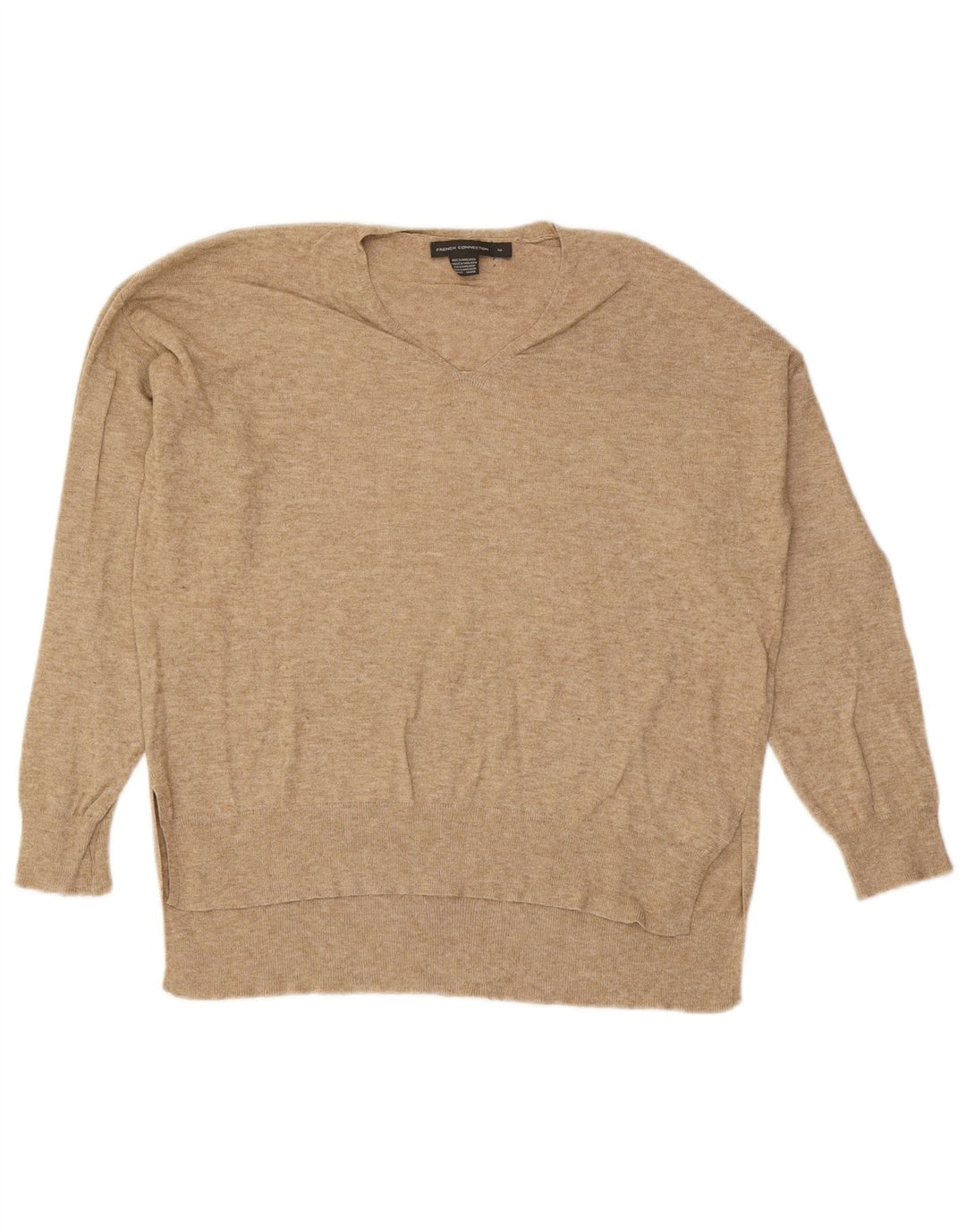 FRENCH CONNECTION Womens V-Neck Jumper Sweater UK 14 Medium Beige Viscose