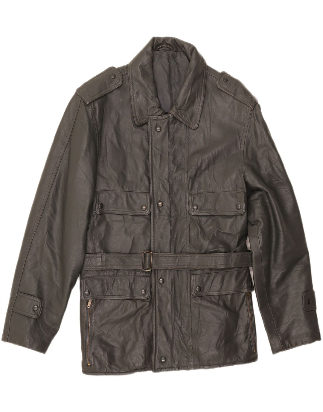 Vintage muška vojna kožna jakna UK 38 srednje siva