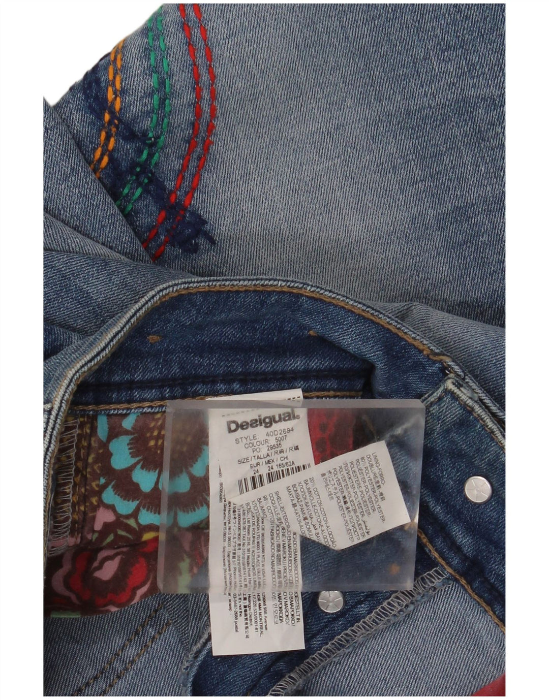 Ženske traperice DESIGUAL Graphic Slim W24 L32 plavi cvjetni poliester