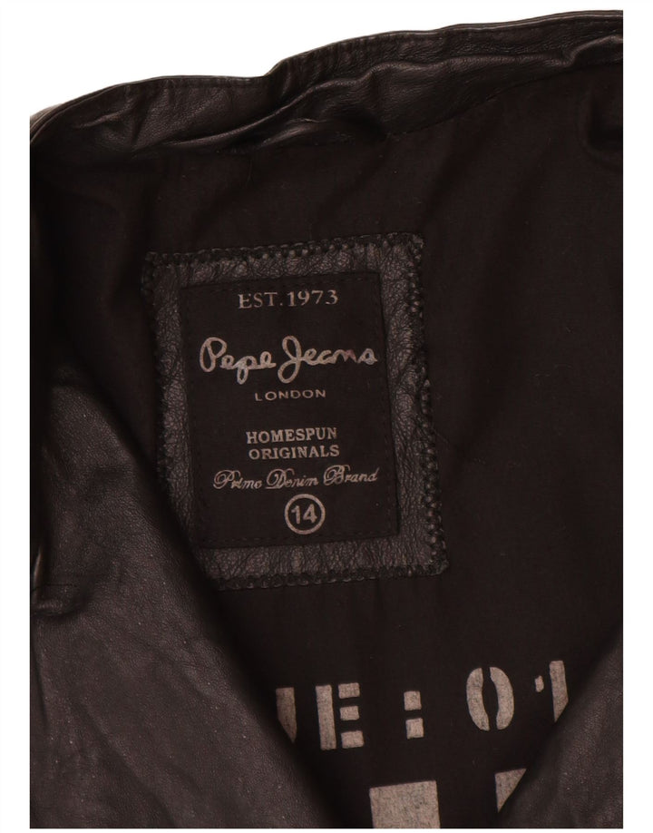PEPE Jeans ženska kožna biciklistička jakna UK 14 Srednja crna koža