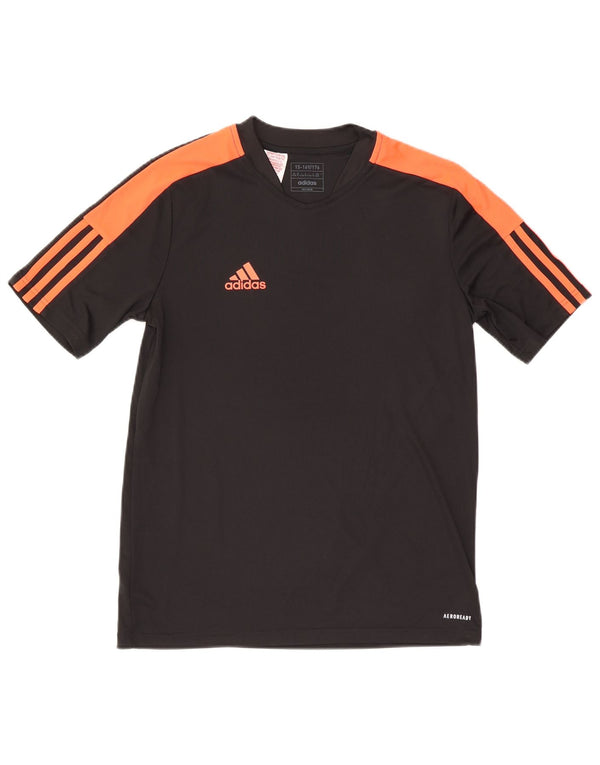 Adidas Boys Aeroready T-Shirt Top 15-16 Years Black Colourblock Poliester