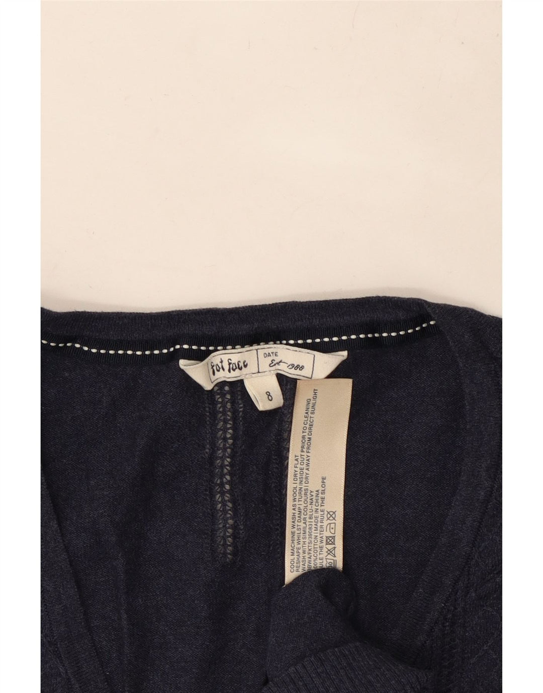 FAT FACE Ženski džemper s 3/4 rukavima UK 8 Mali tamnoplavi pamuk