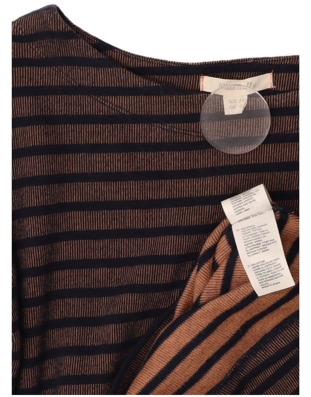 WHITE STUFF Ženska plašt haljina dugih rukava UK 14 Velike smeđe pruge