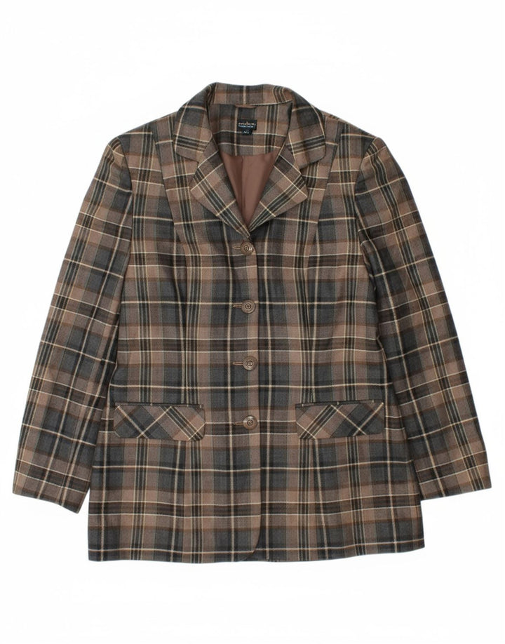 FIRST AVENUE Womens 4 Button Blazer Jacket UK 14 Medium  Brown Check