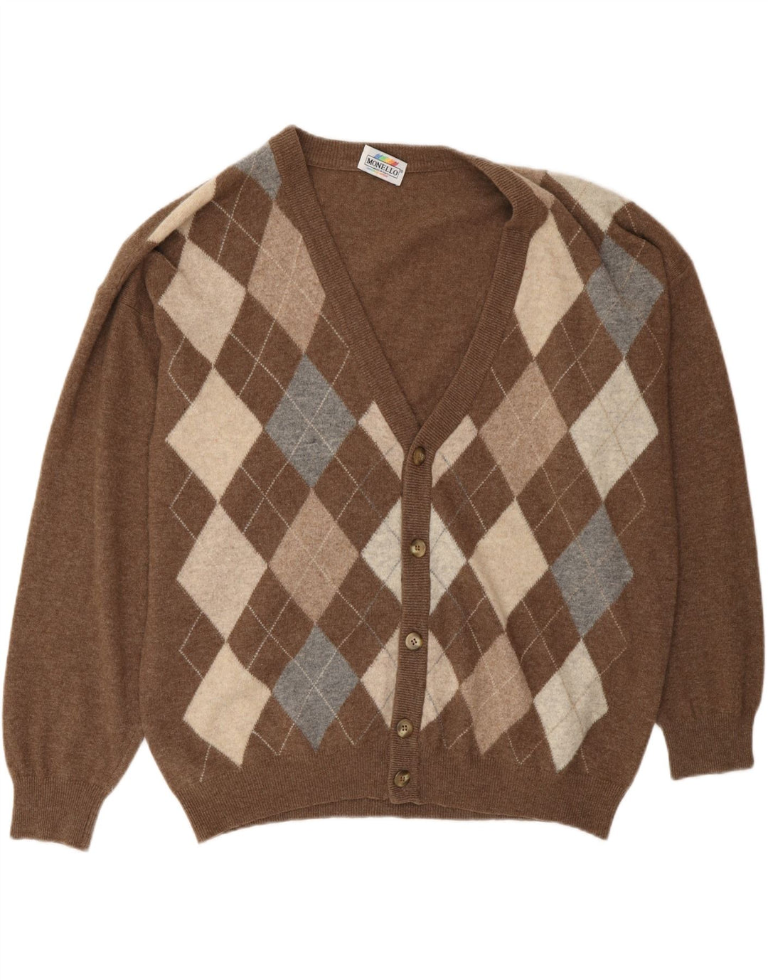 MONELLO Muški kardigan džemper IT 52 Large Brown Argyle/Diamond Wool