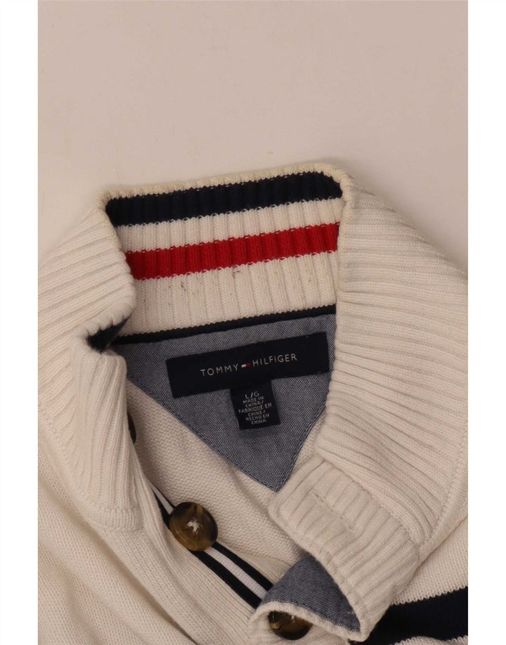 Tommy Hilfiger muški džemper s dugmadima i ovratnikom na velike bijele pruge