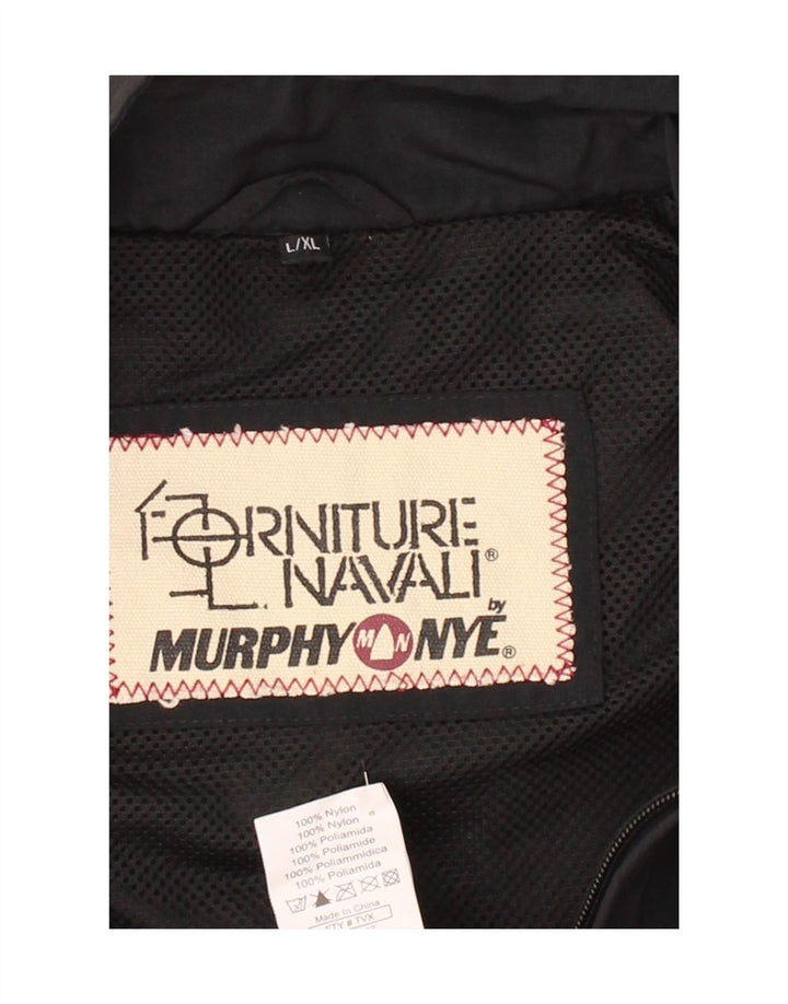 MURPHY & NYE Mens Hooded Tracksuit Top Jacket Large Black Colourblock Vintage Murphy & Nye and Second-Hand Murphy & Nye from Messina Hembry 