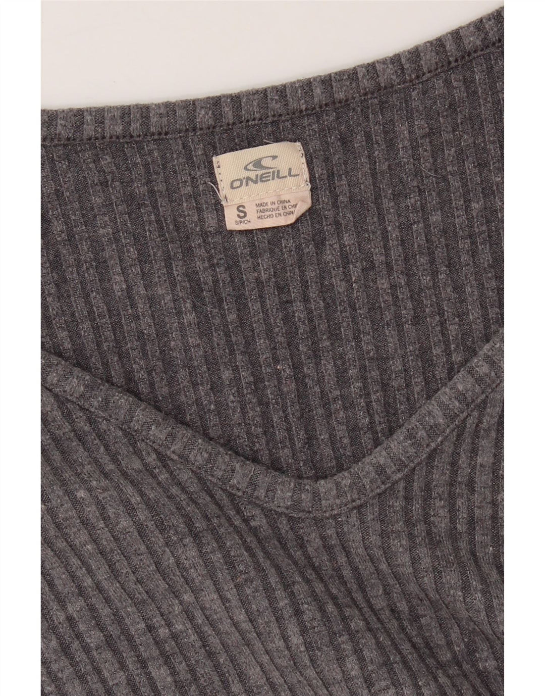 O'NEILL Womens Oversized V-Neck Jumper Sweater UK 10 Small Grey Striped Vintage O'Neill and Second-Hand O'Neill from Messina Hembry 