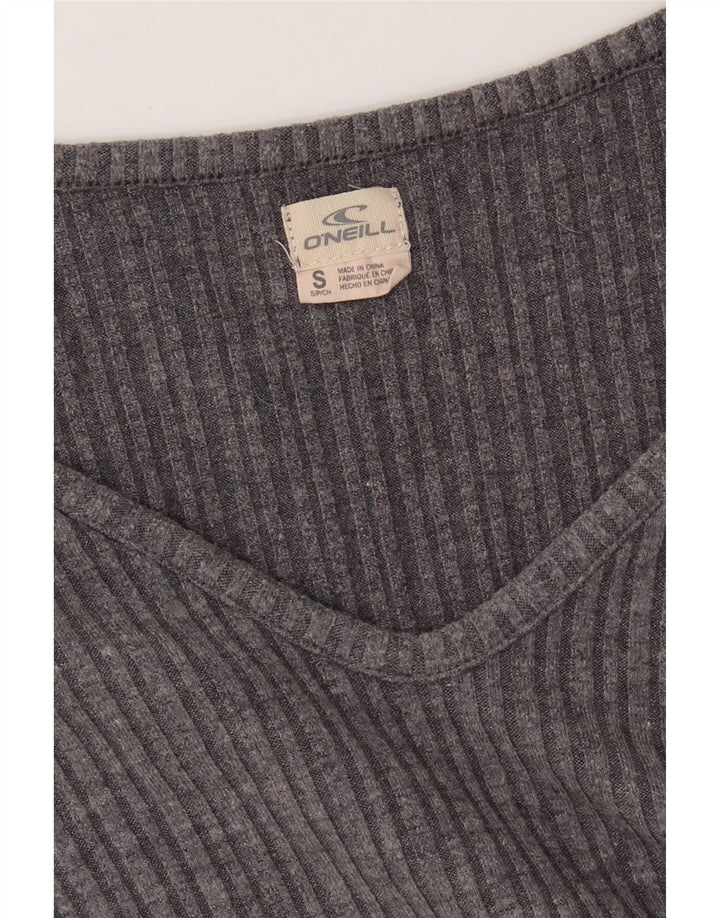 O'NEILL Womens Oversized V-Neck Jumper Sweater UK 10 Small Grey Striped Vintage O'Neill and Second-Hand O'Neill from Messina Hembry 