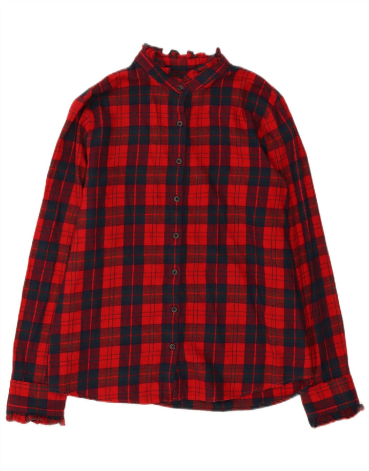 Lands End ženska flanelska košulja UK 14 srednje crveno karirani pamuk