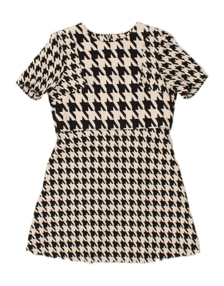 OASIS Womens A-Line Dress UK 12 Medium White Houndstooth Cotton Vintage Oasis and Second-Hand Oasis from Messina Hembry 