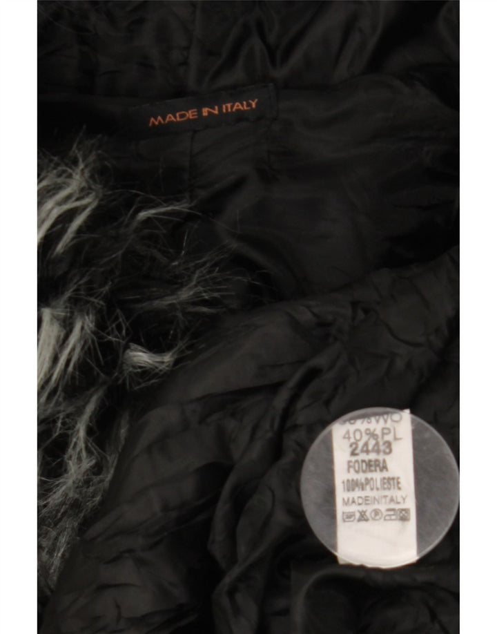 VINTAGE ženski plašt s kapuljačom slobodnog kroja UK 10 Mali crni vuneni