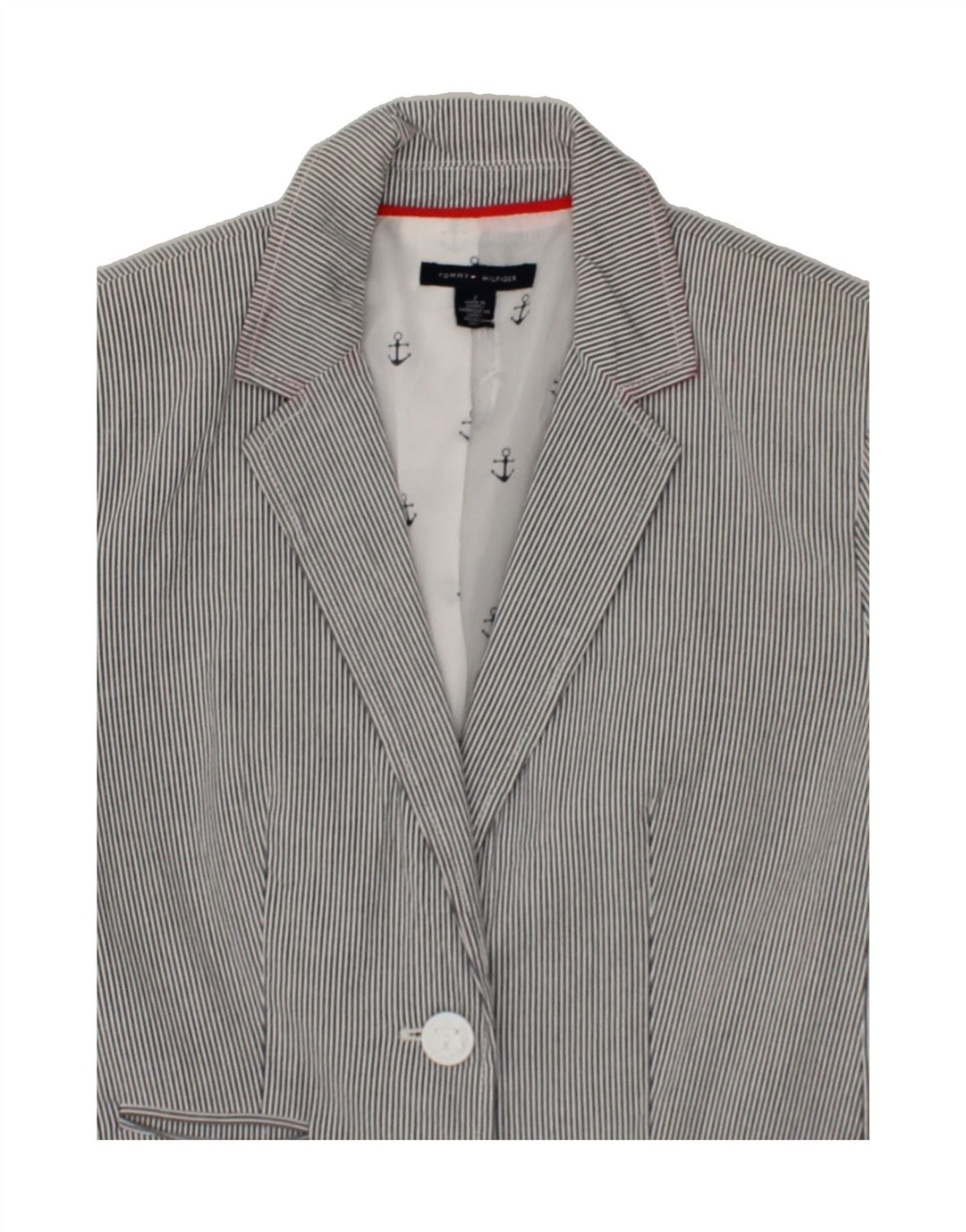 TOMMY HILFIGER Womens 2 Button Blazer Jacket US 2 XS Grey Pinstripe Cotton Vintage Tommy Hilfiger and Second-Hand Tommy Hilfiger from Messina Hembry 