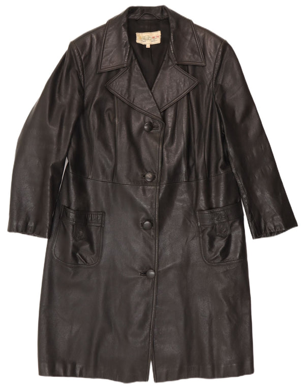 Vintage Womens Leather Coat IT 52 2XL Black