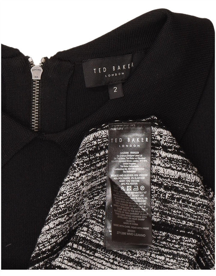 Ted Baker ženska osnovna haljina dugih rukava veličine 2 mala crna karirana viskoza