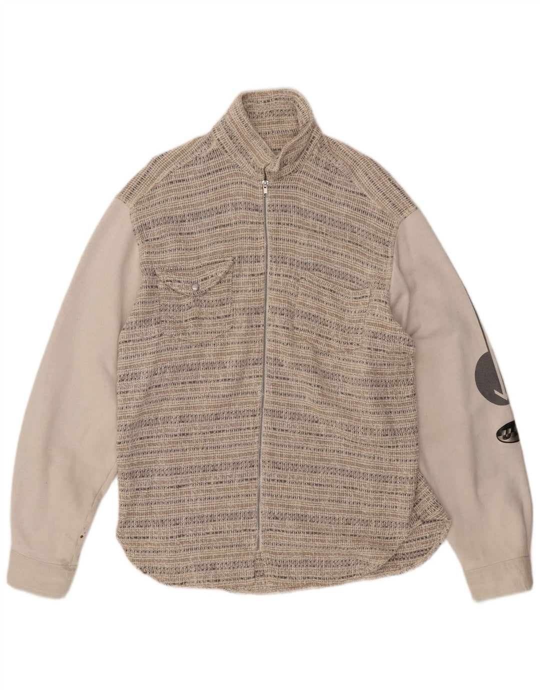 VINTAGE muška grafička bomber jakna UK 44 2XL bež prugasta vunena