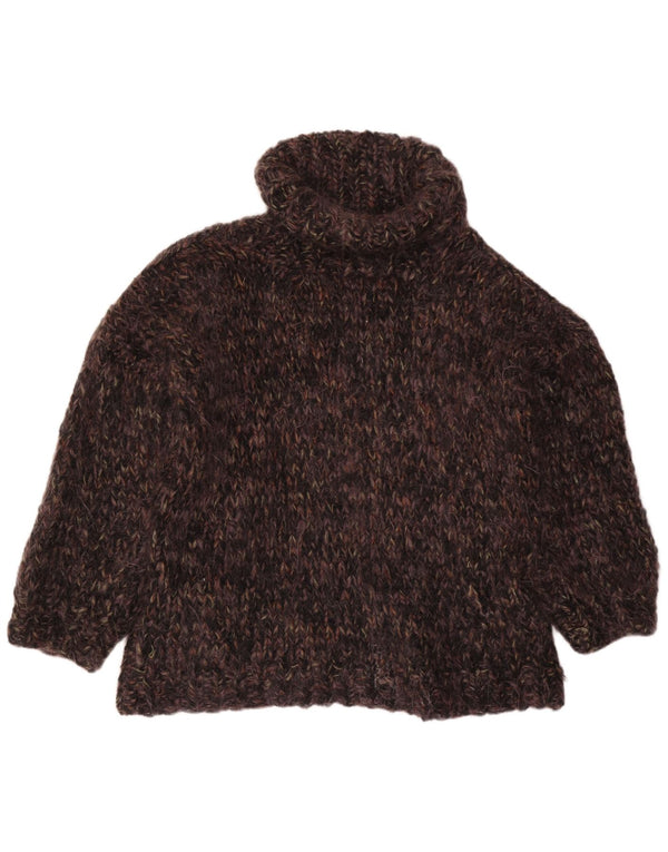 VINTAGE ženski pulover s dugim izrezom UK 22 3XL Smeđi s pjegama