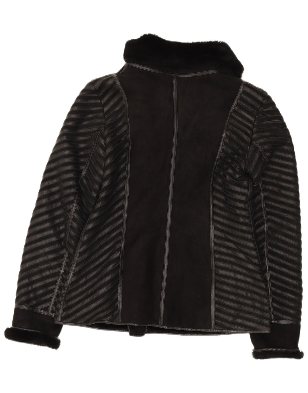 Vintage ženska jakna s ovčicama UK 18 XL crna prugasta koža