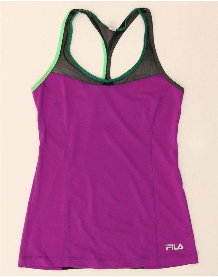 FILA Womens Vest Top UK 12 Medium Purple Colourblock Polyester Vintage Fila and Second-Hand Fila from Messina Hembry 