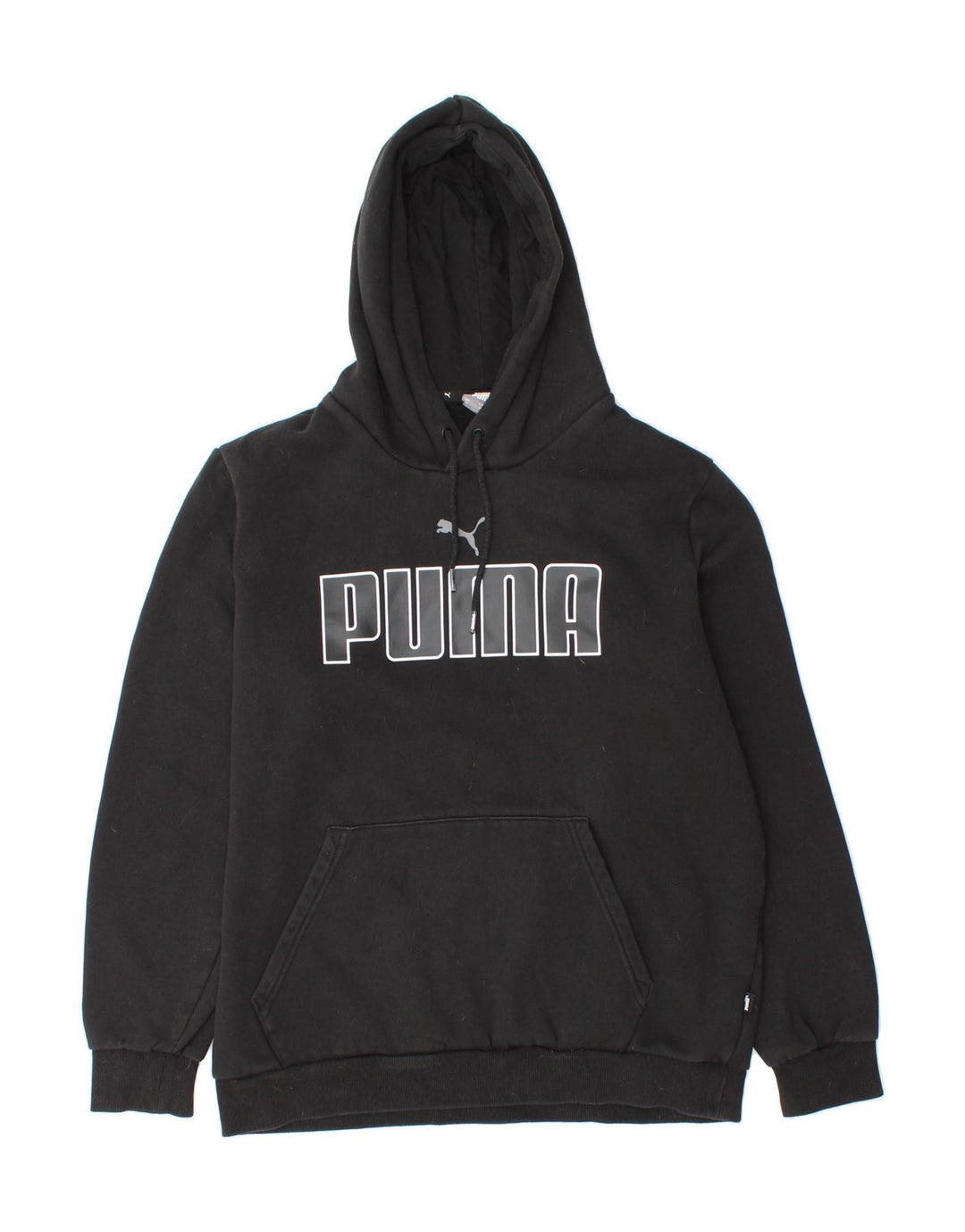PUMA Mens Graphic Hoodie Jumper Medium Black Cotton Vintage Puma and Second-Hand Puma from Messina Hembry 