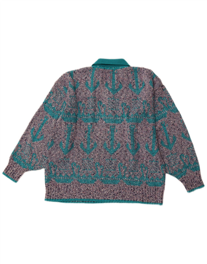 VINTAGE muški pulover s polo izrezom s apstraktnim uzorkom XL sivi