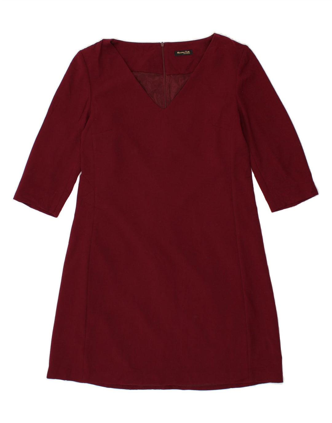 MASSIMO DUTTI Womens 3/4 Sleeve Basic Dress EU 40 Medium Burgundy Vintage Massimo Dutti and Second-Hand Massimo Dutti from Messina Hembry 