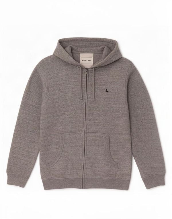 Jack Wills, muški pulover s kapuljačom na patentni zatvarač, srednje sivi flekasti pamuk